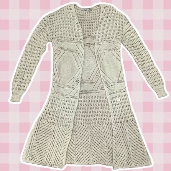 Moral Fiber Cream Knitted Bohemian Boho Chic Cozycore Acrylic Cardigan Small - Picture 1 of 10